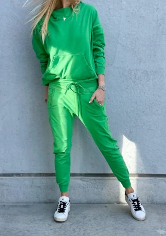 Green joggers womens outfit on sale