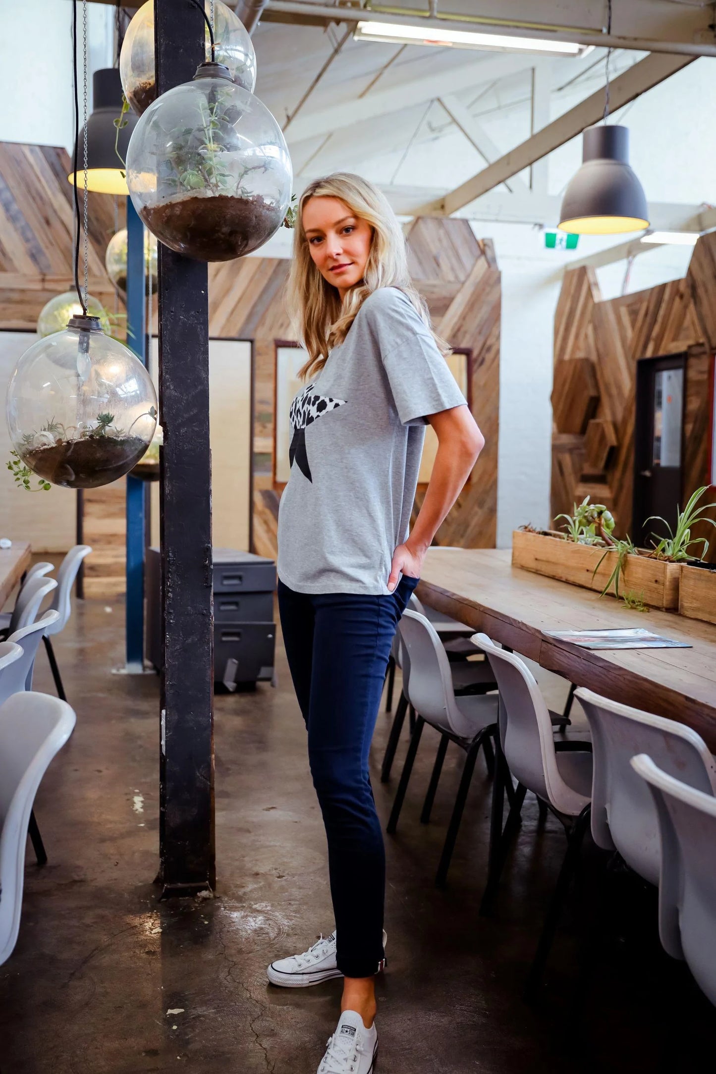 Gilli Spliced Leopard Star Tee - Grey Marle