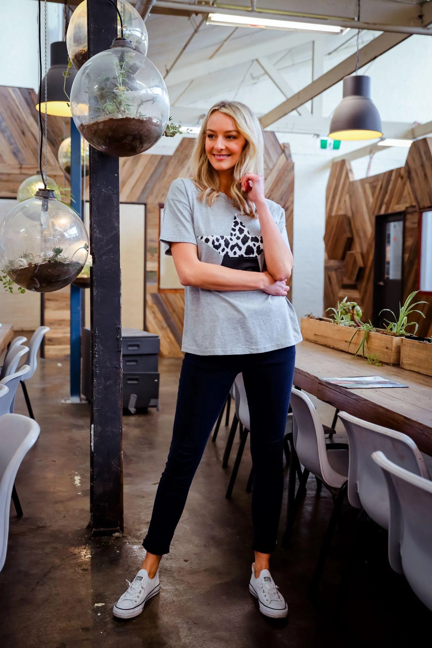 Gilli Spliced Leopard Star Tee - Grey Marle