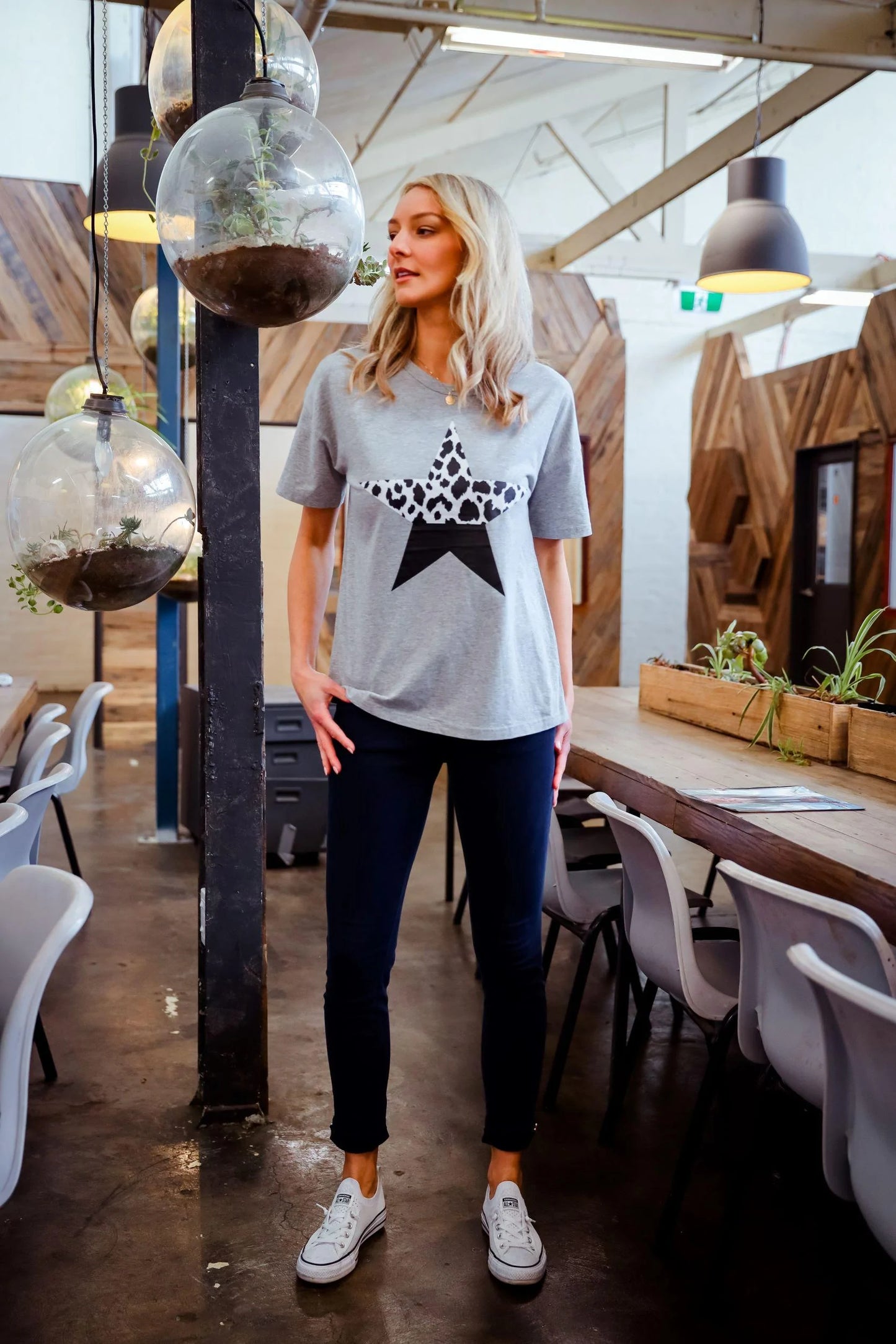 Gilli Spliced Leopard Star Tee - Grey Marle