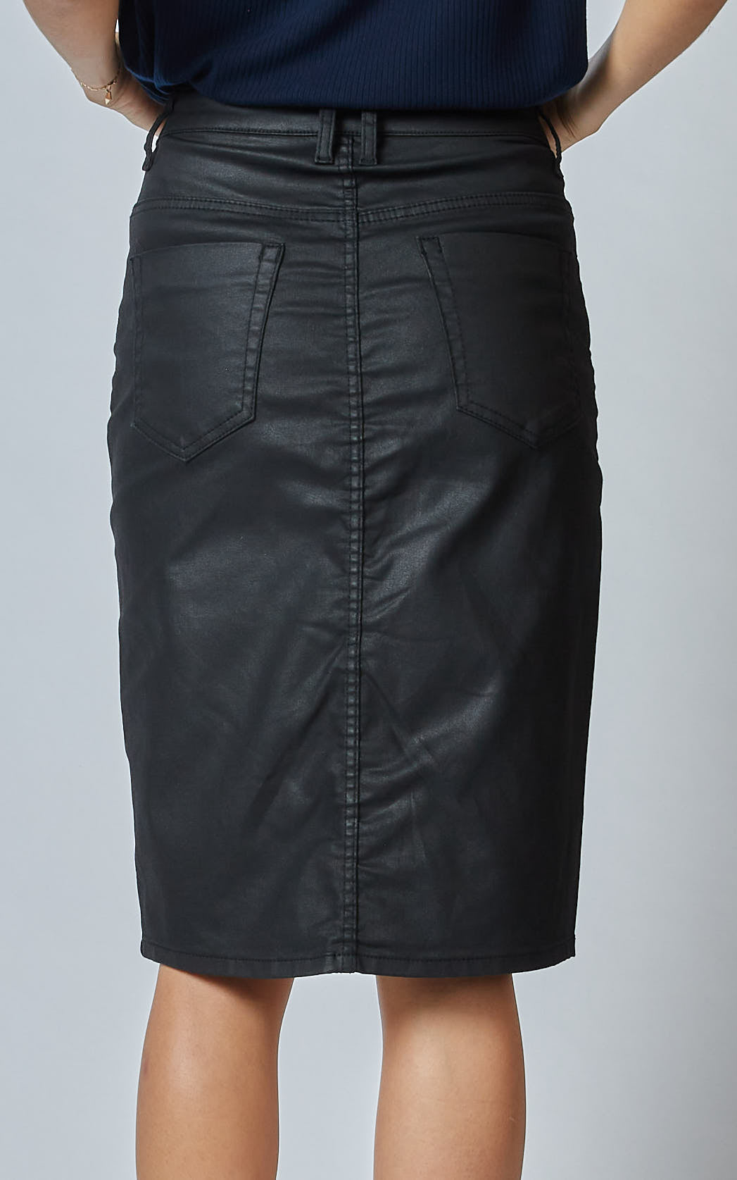 Buy Dricoper Worn Coated Denim Skirt Buy Dricoper Black denim Skirt Shop Dricoper ONLINE