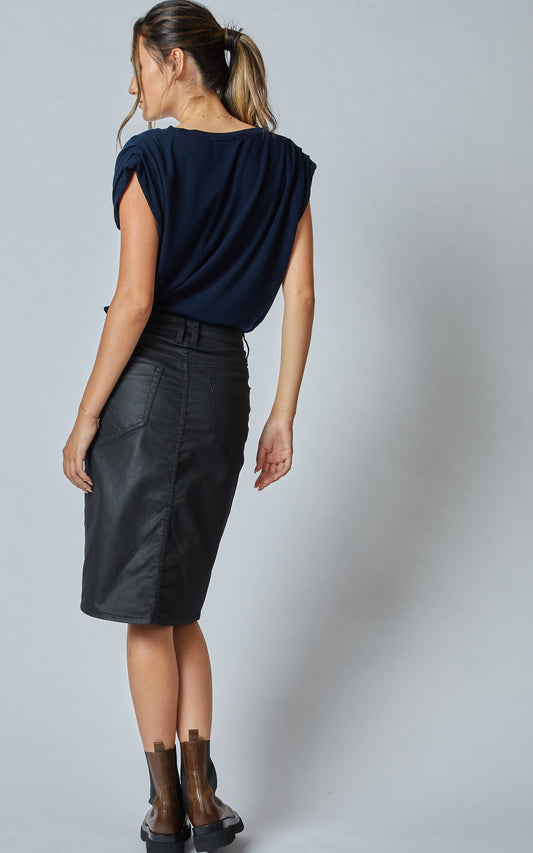 Buy Dricoper Worn Coated Denim Skirt Buy Dricoper Black denim Skirt Shop Dricoper ONLINE