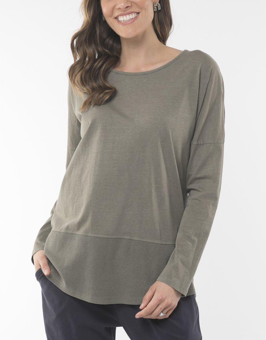 Buy Elm Essentials Long Sleeve Khaki Top Long Sleeve Fundamentals Tshirt Elm Clothing Khaki Top - Basic State Elm Rib Long Sleeve Tee Khaki - Elm Stockist