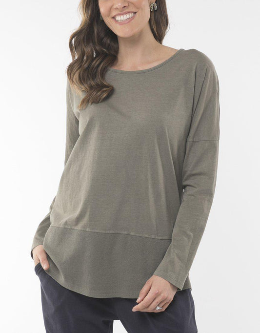 Buy Elm Essentials Long Sleeve Khaki Top Long Sleeve Fundamentals Tshirt Elm Clothing Khaki Top - Basic State Elm Rib Long Sleeve Tee Khaki - Elm Stockist