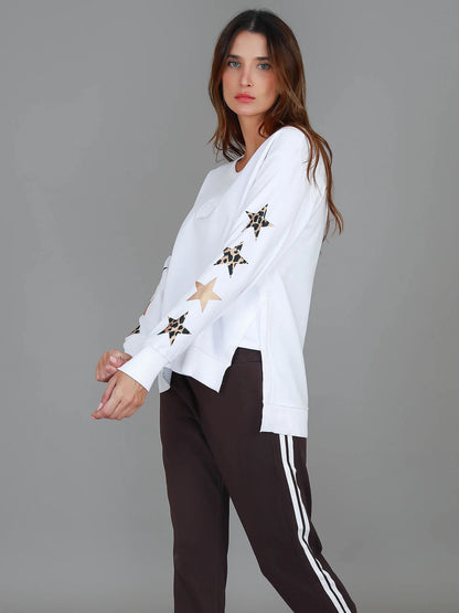 Rhodes Leopard Star Sweater - White