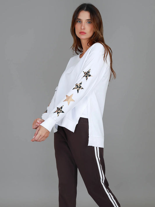 Rhodes Leopard Star Sweater - White
