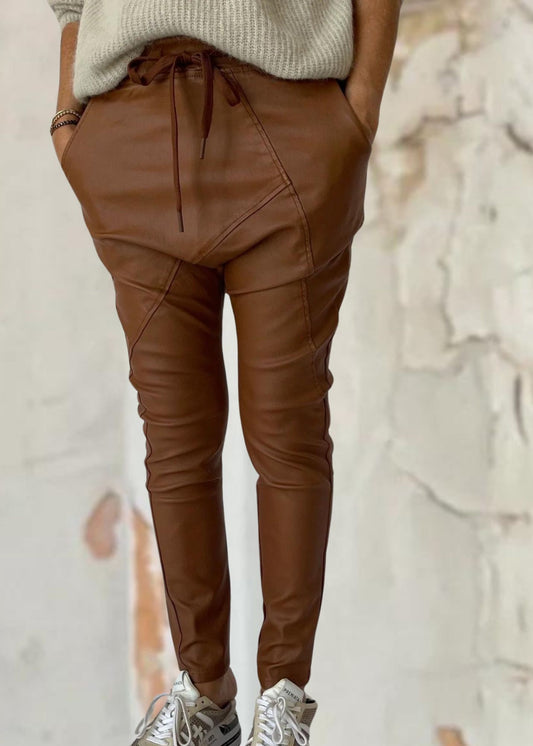 Faux Leather Jogger - Tan