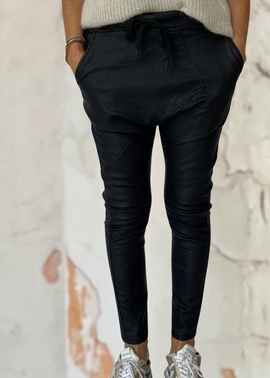 Faux Leather Jogger - Black