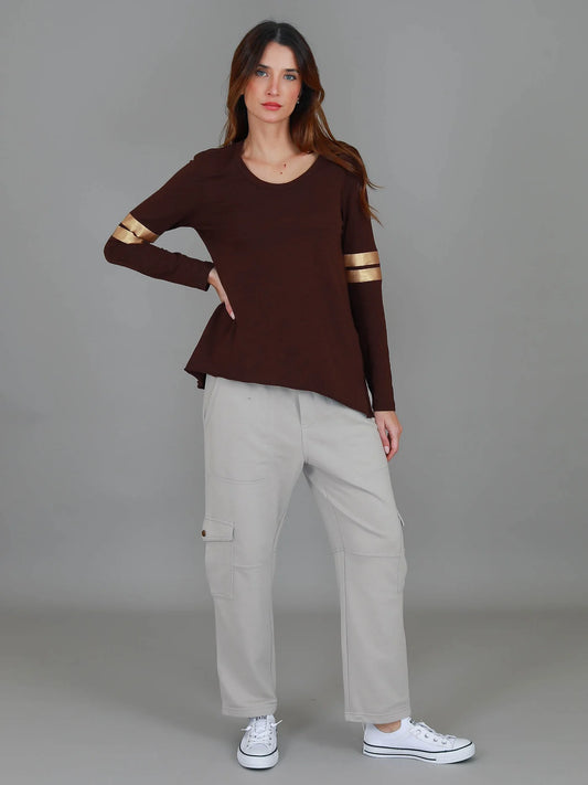 Kiara Twin Gold Stripe Long Sleeve Tee
