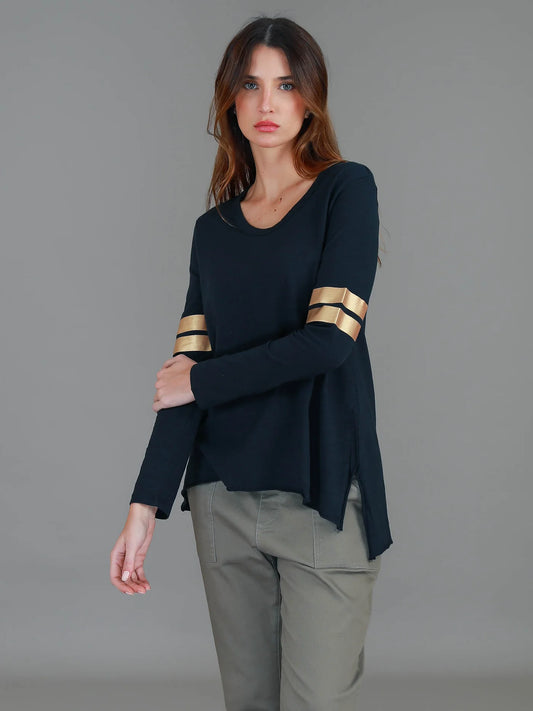 Kiara Twin Gold Stripe Long Sleeve Tee