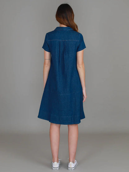 Tibby A-Line Polo Shirt Dress - Denim