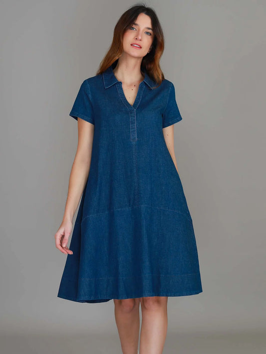 Tibby A-Line Polo Shirt Dress - Denim (Plus Size)