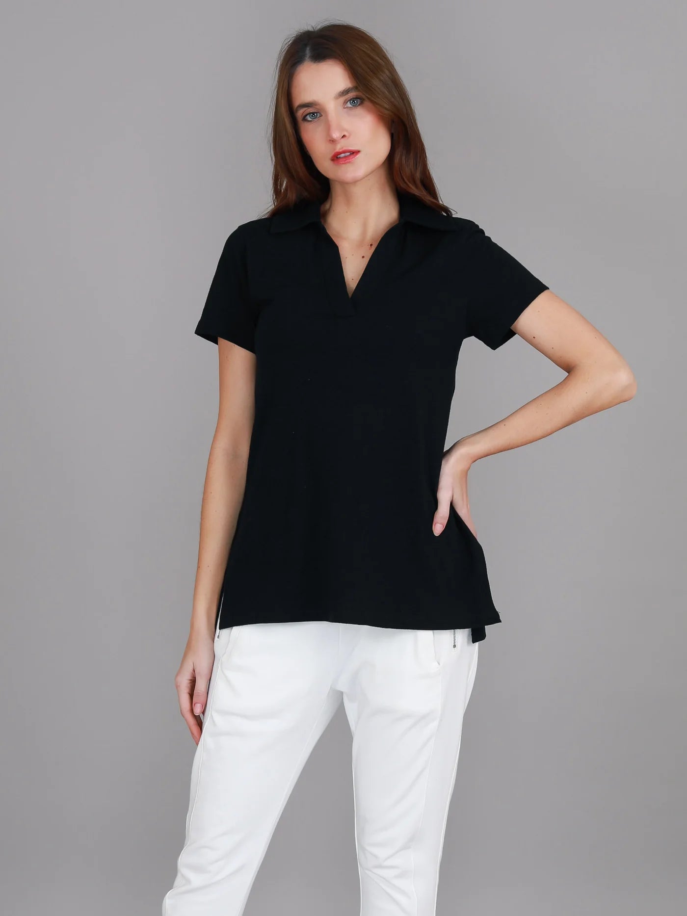 3rd story cotton polo tee black lulu polo v neck tee