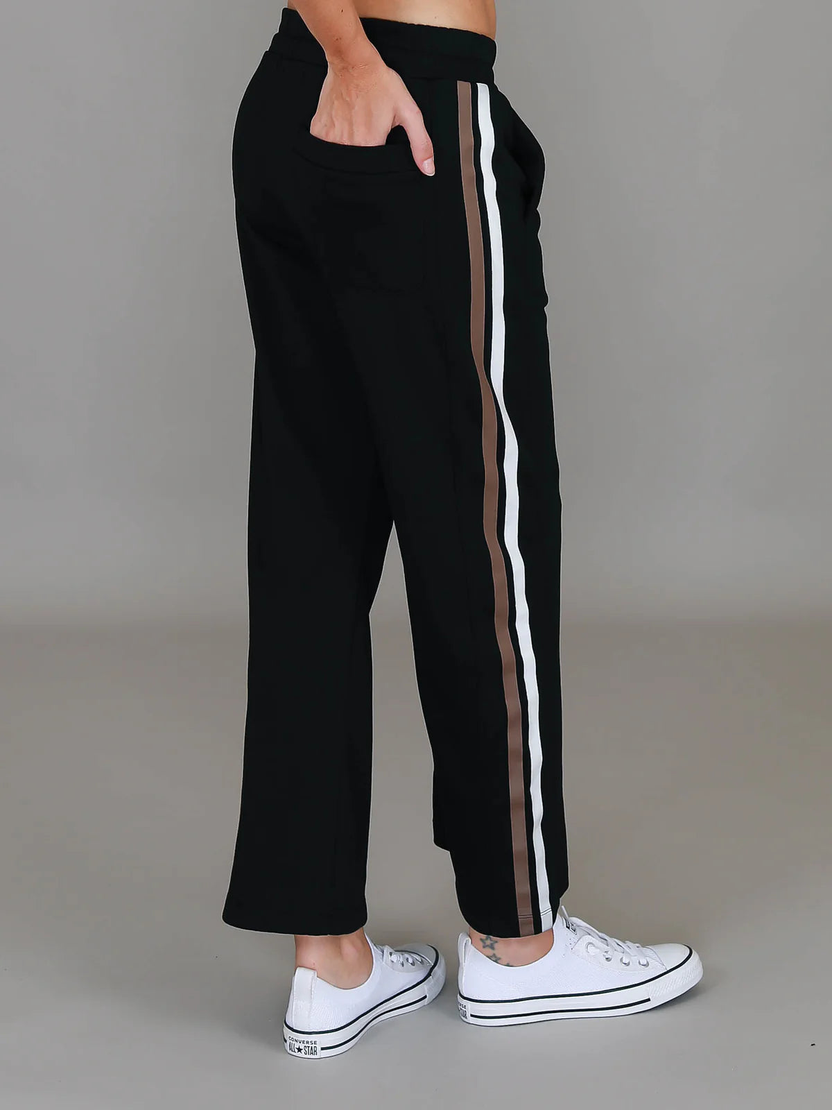 Women's Straight Leg Striped Sweat Pants Side back