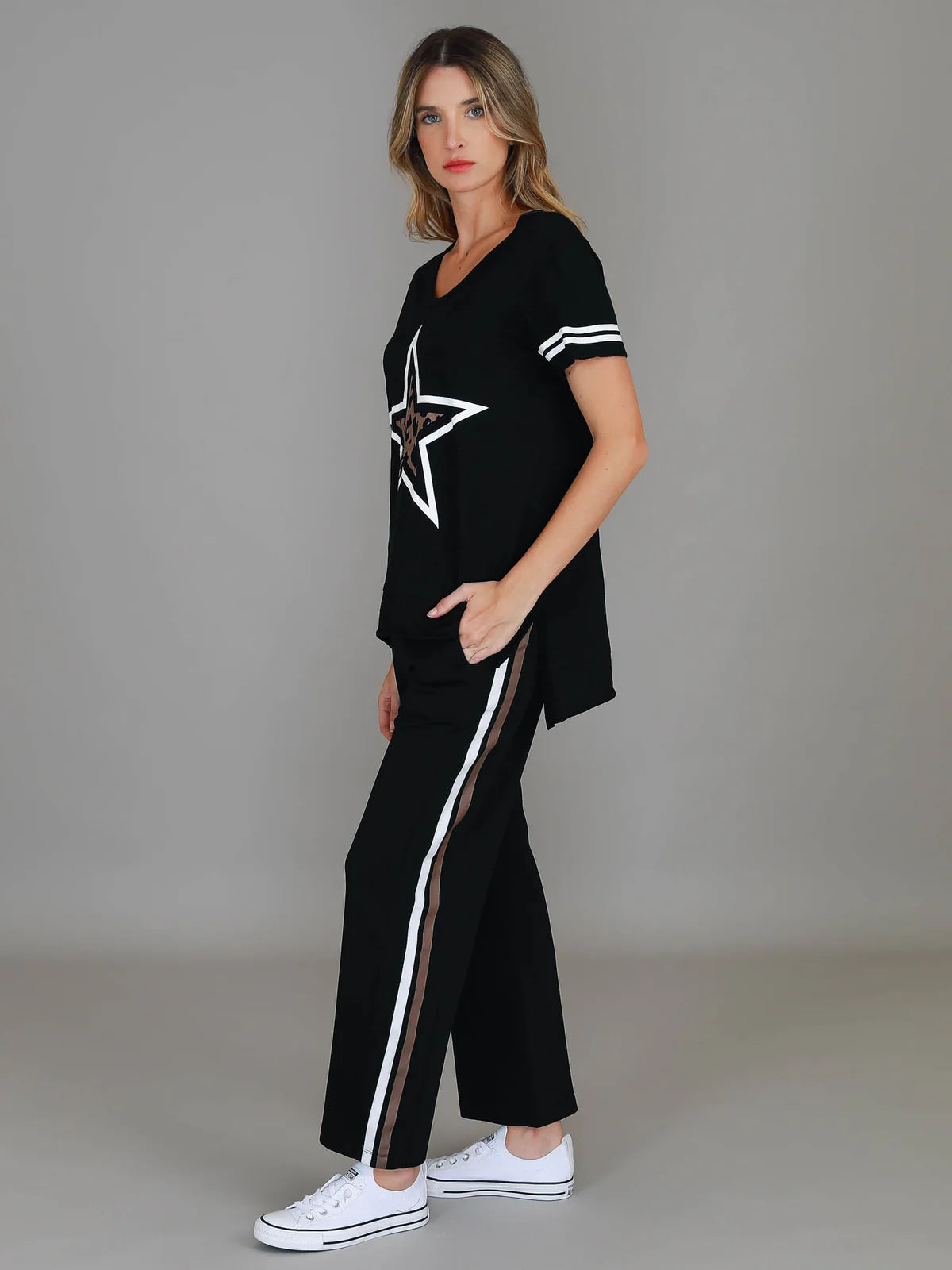 Women's Straight Leg Striped Sweat Pants Side