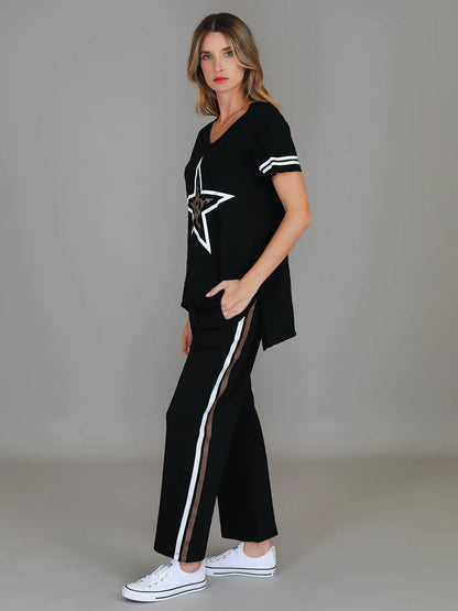 Women's Straight Leg Striped Sweat Pants Side
