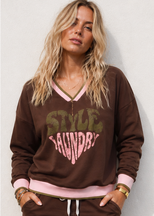 Style Laundry Oversized V Neck Logo Sweater