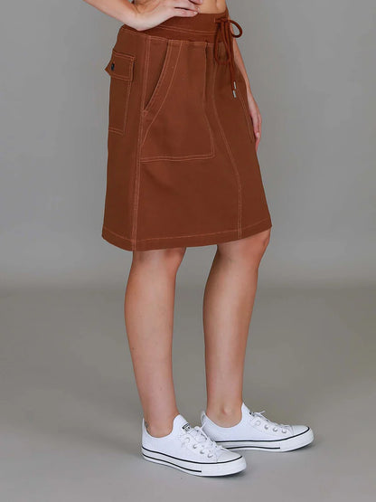 Pisces Drawstring Chino Denim Skirt – Women’s Everyday Chino Skirt