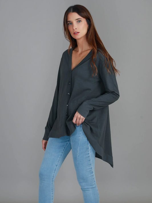 Weslie Long Line Asymmetrical Cardigan (Plus Size)