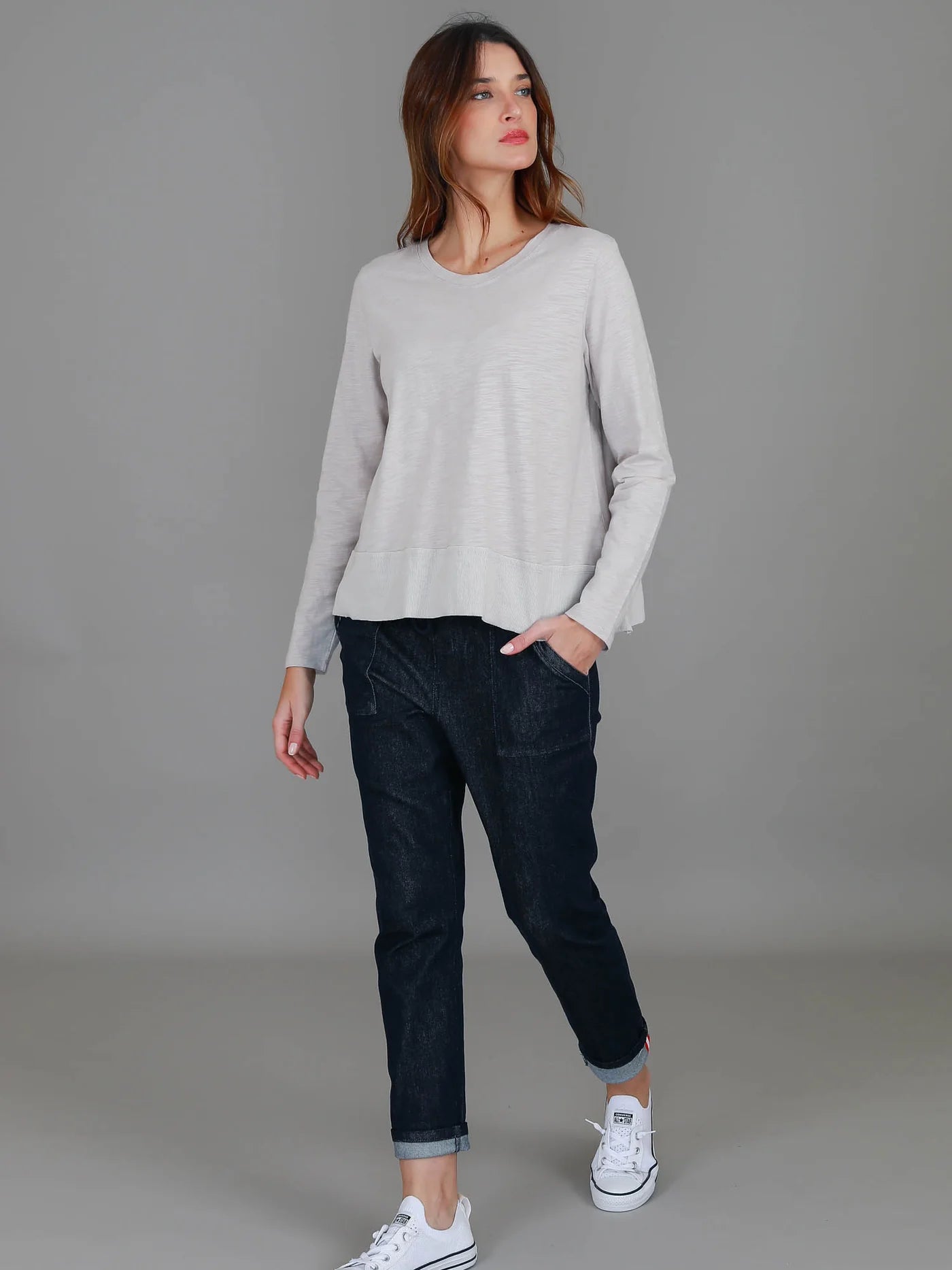 Sonya Long Sleeve Cropped Hip-Length T-Shirt