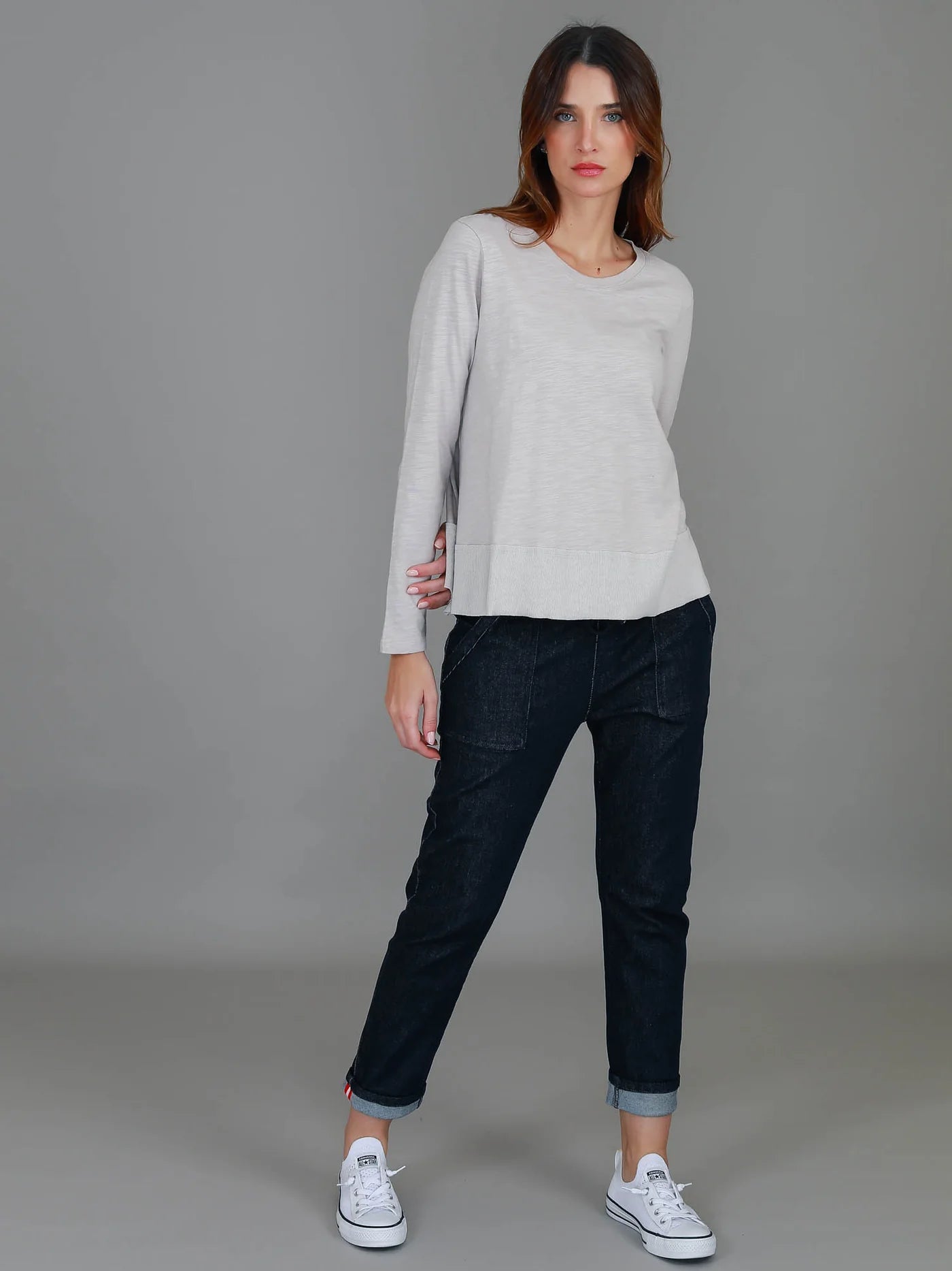 Sonya Long Sleeve Cropped Hip-Length T-Shirt