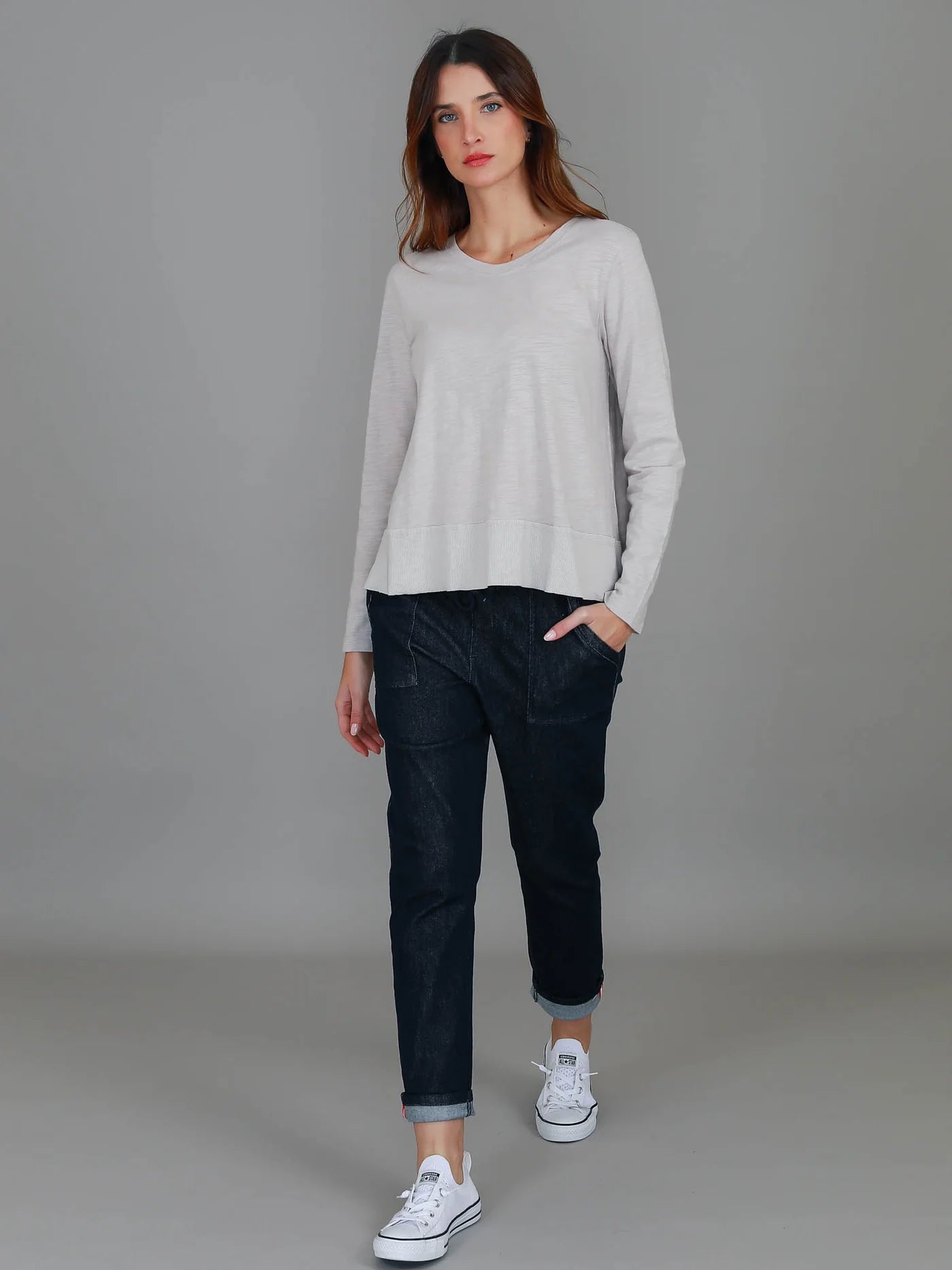 Sonya Long Sleeve Cropped Hip-Length T-Shirt