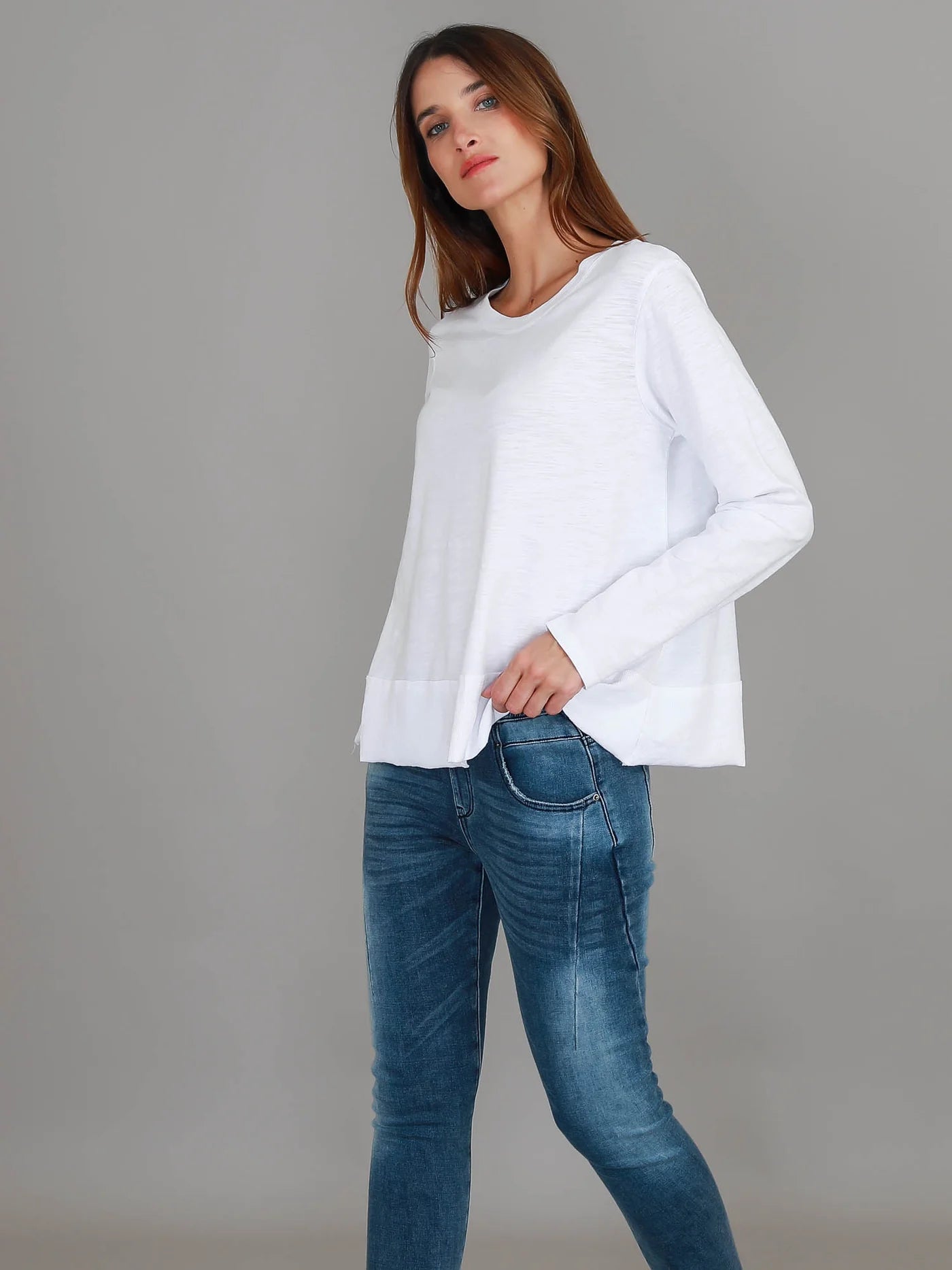 Sonya Long Sleeve Cropped Hip-Length T-Shirt