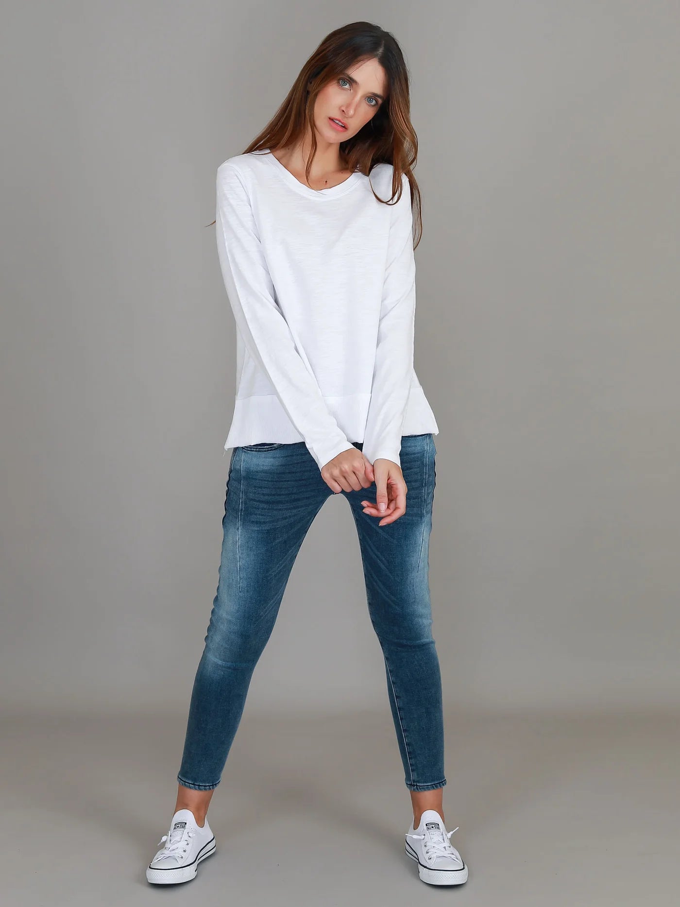 Sonya Long Sleeve Cropped Hip-Length T-Shirt