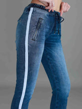 Molly Stripe Jogger Drawstring Jeans - Vintage Blue