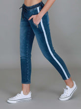 Molly Stripe Jogger Drawstring Jeans - Vintage Blue