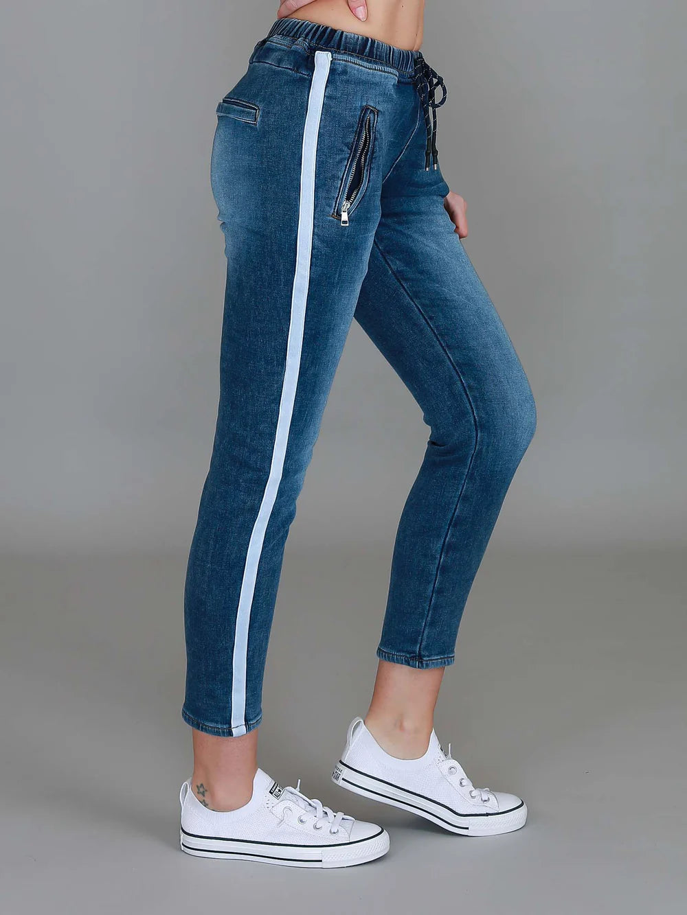 Molly Stripe Jogger Drawstring Jeans - Vintage Blue (Plus Size)