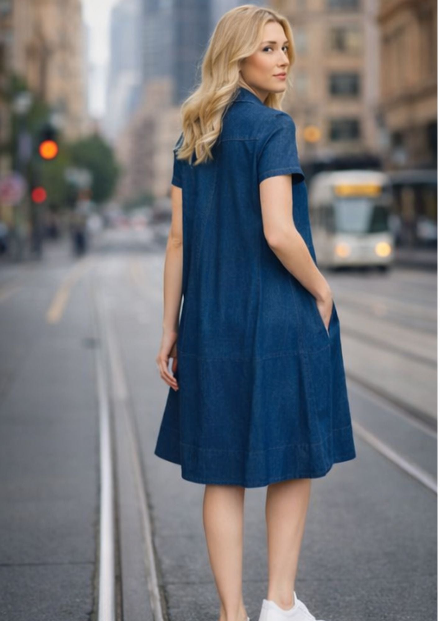Tibby A-Line Polo Shirt Dress - Denim