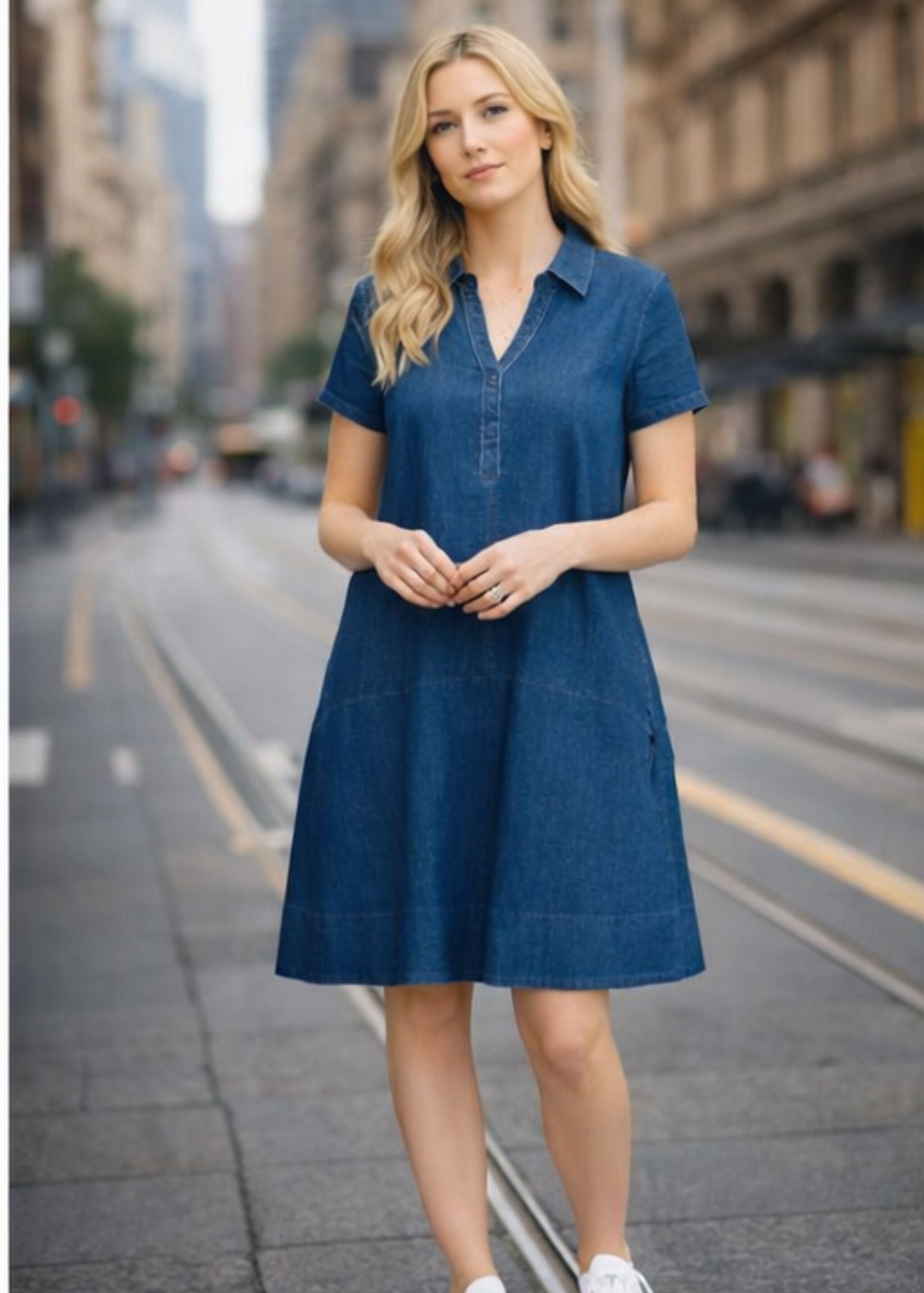 Tibby A-Line Polo Shirt Dress - Denim