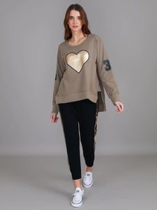 3rd story brown jumper with gold heart, 3rd story seaspray jumper gold heart