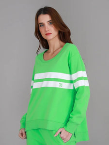 3rd Story Apple Green Jumper, Theresa Green. Jumper White Stripes