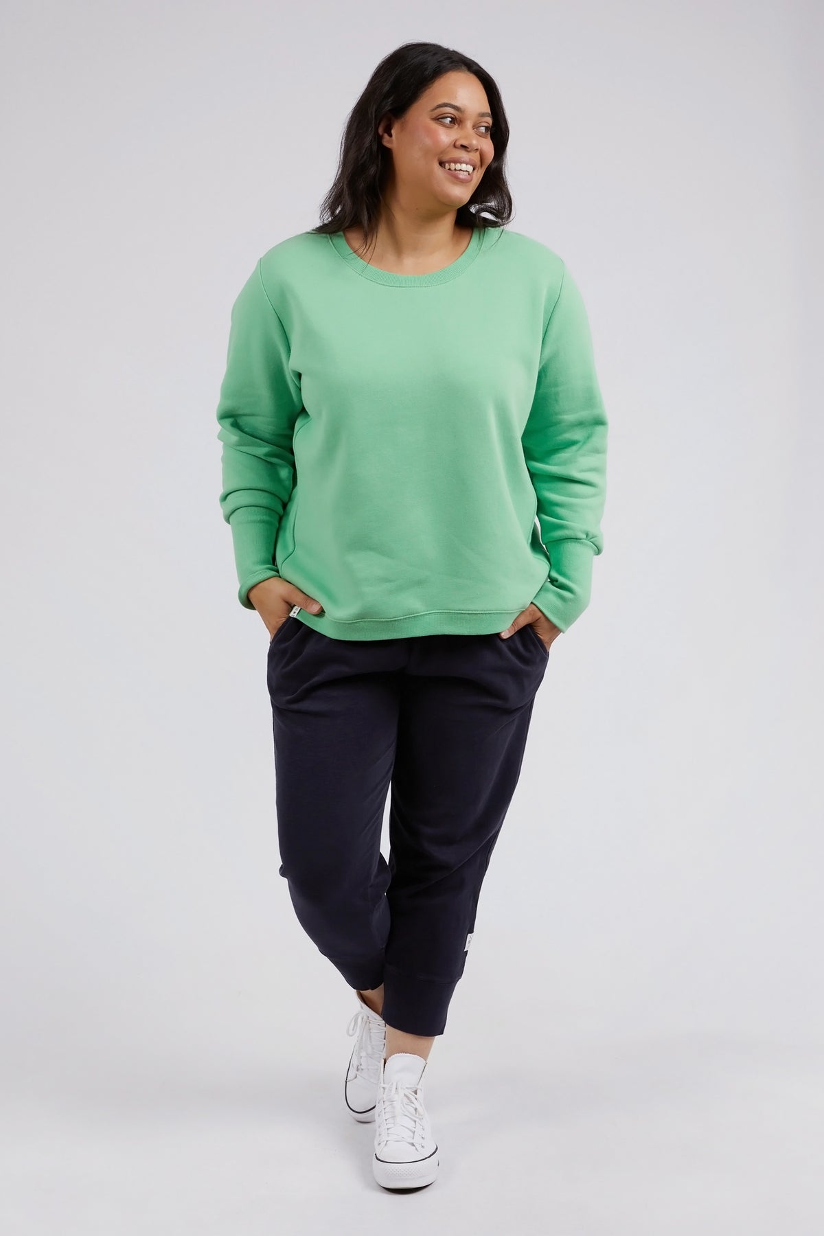 Elm long Sleeve Divine Cosy Crew Sweater, Green Elm jumper, Elm Stockits