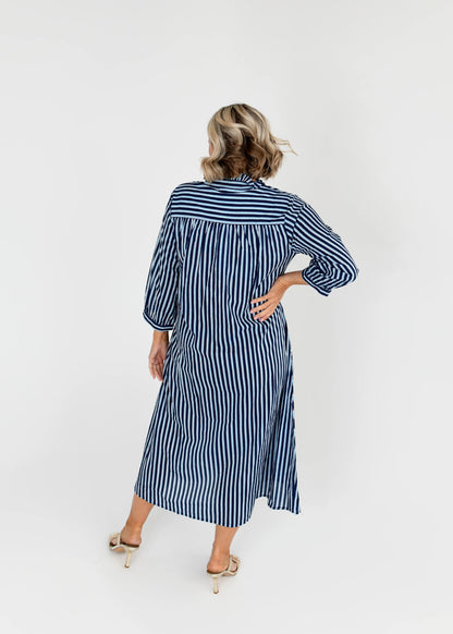 Clover Button Up Shirt Dress - Blue