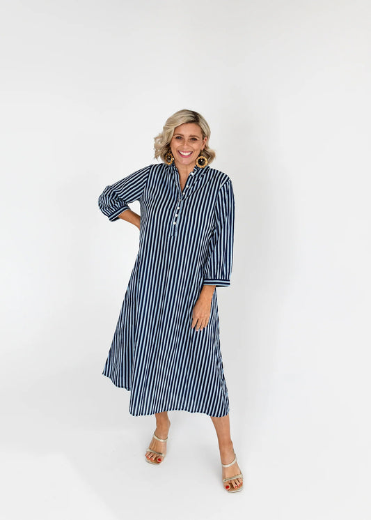 Clover Button Up Shirt Dress - Blue