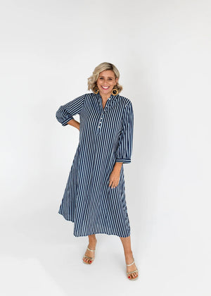 Clover Button Up Shirt Dress - Blue