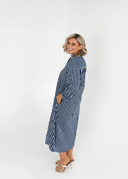 Clover Button Up Shirt Dress - Blue
