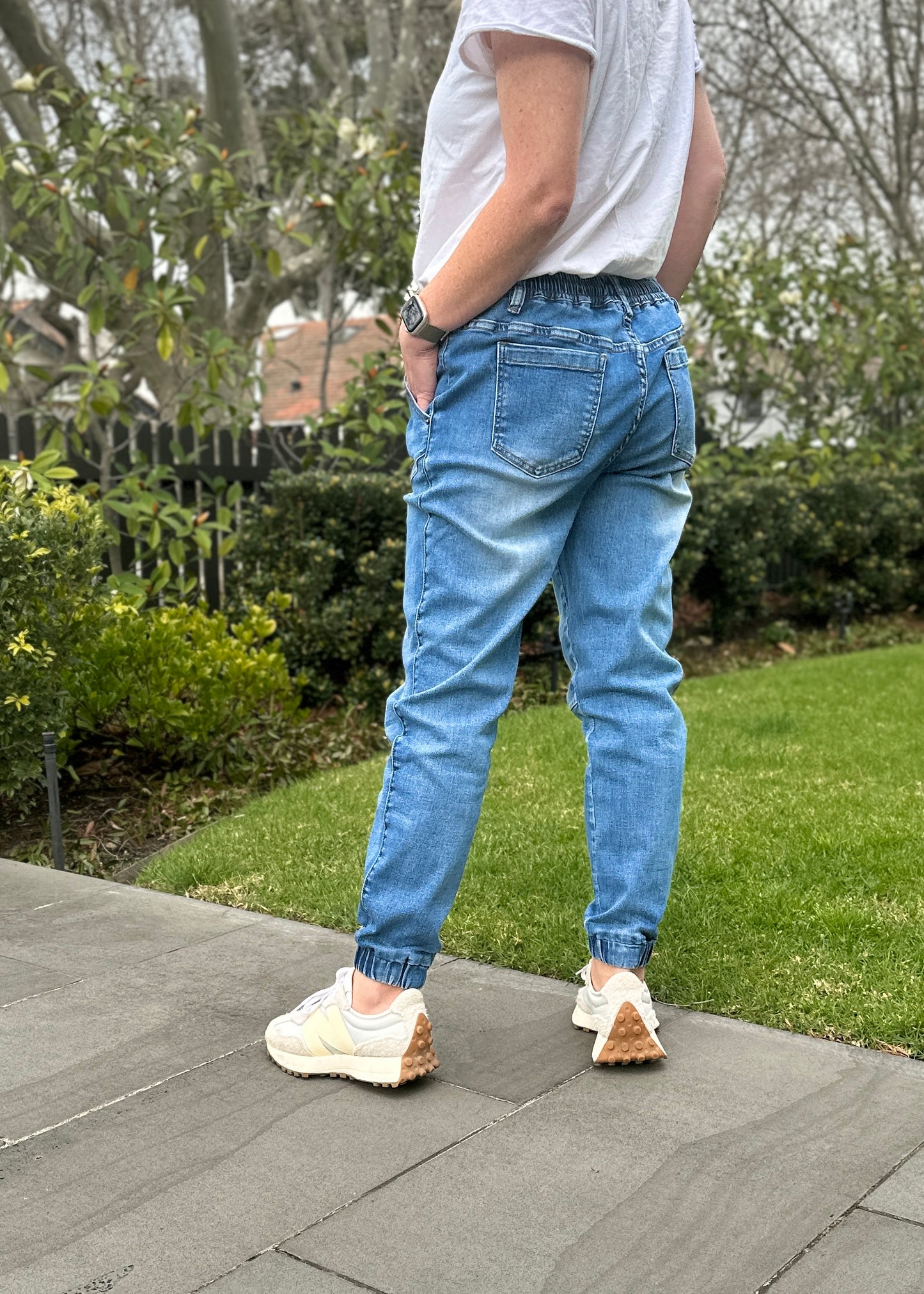 Shop Libby Joggers, buy Libby Joggers, Shop Saint Rose Libby Joggers, Blue Libby Joggers, Denim Blue Saint rose libby Joggers, Vintage Blue Libby Joggers, Vintage Blue Libby Jeans Saint Rose