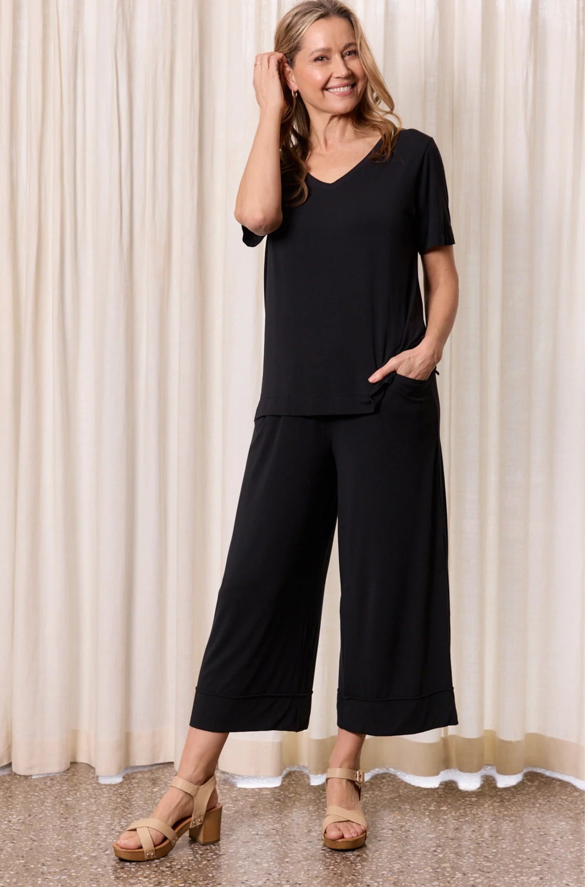 Micro Modal Culotte Resort Pants - Black (Plus Size)