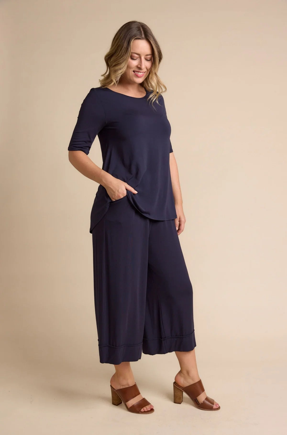 Micro Modal Culotte Resort Pants - Navy (Plus Size)