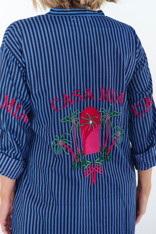 Casa Mia Blue Stripe Cotton Dress