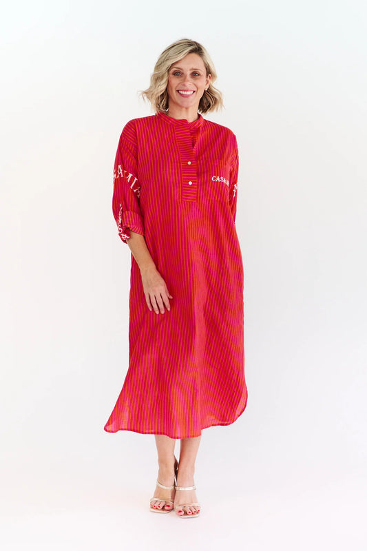 Casa Mia Red Stripe Cotton Dress