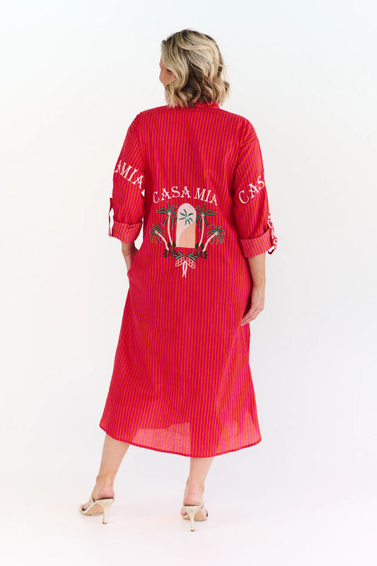 Casa Mia Red Stripe Cotton Dress