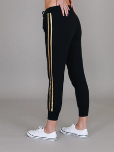 Gabby Gold Stripe Track Pant -  Black