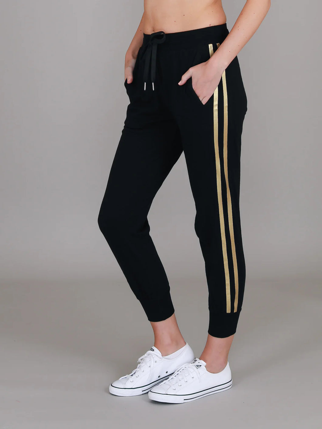 Black pants with yellow side stripe online