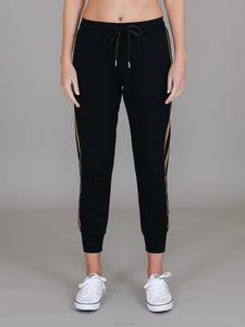 Gabby Gold Stripe Track Pant -  Black