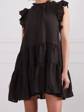 Jada Frill Sleeve Linen Dress - Black